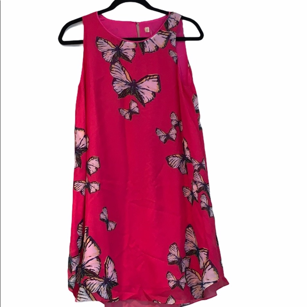 Pink silk dress/tunic with butterflies sz S
